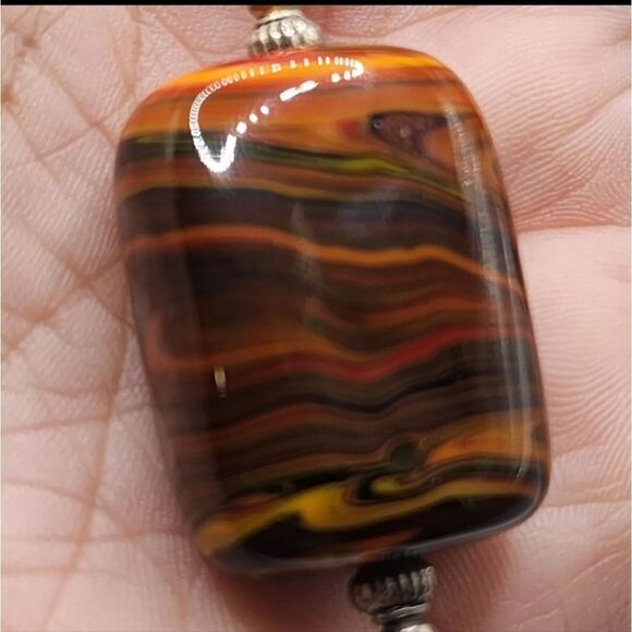 Polished Agate Pendant Necklace Corded Swirl 24" - Picture 5 of 10